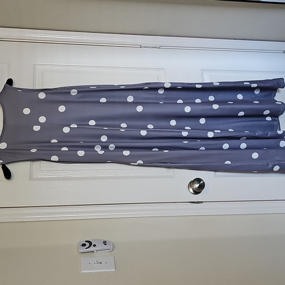 NWT The Tulips Sleeveless Long Peplum Pocketed Gray Polka Dot Dress XXL - Picture 8 of 10